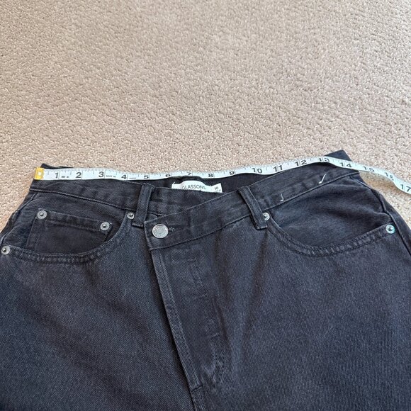 Glassons Jeans Asymmetrical Crossover Waist Straight Black Distressed Goth Sz 10 - Picture 8 of 16